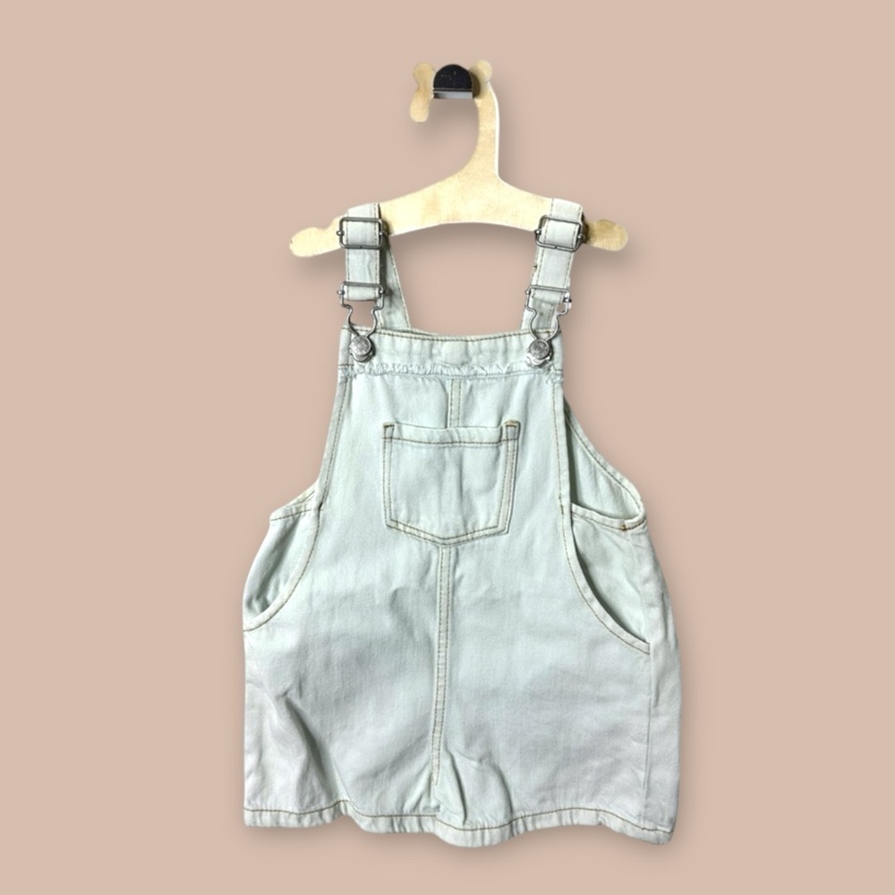 [KID] ZARA Jean Overall Shorts 18–24M Washout Green | 100% Cotton